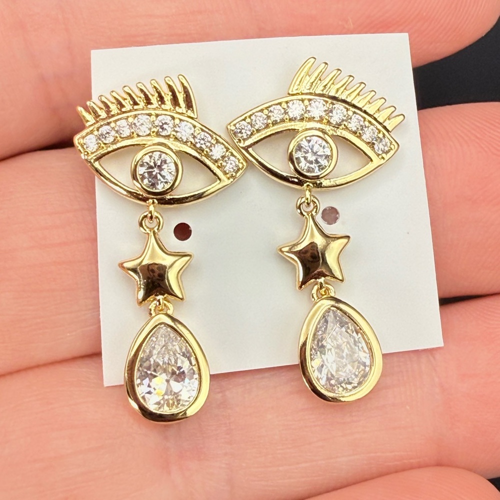 Gold Eye and Star Dangle Earrings